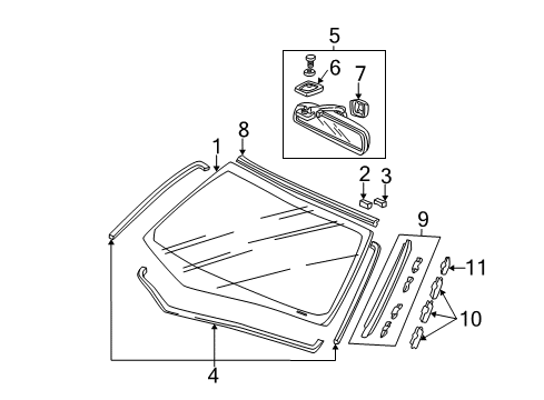 2005 Honda Civic Windshield Glass, Reveal Moldings Stay, Base Diagram for 76401-S5D-A01