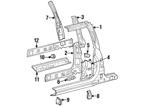 1997 Toyota Paseo Rocker Panel Pillar Reinforcement Diagram for 61327-16100