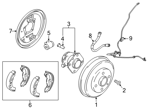 2020 Toyota Yaris Anti-Lock Brakes Backing Plate Diagram for 47044-WB001