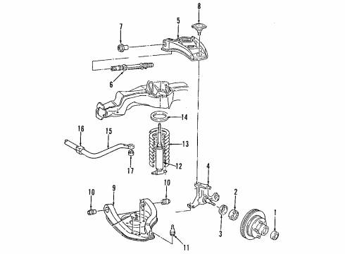 1996 Cadillac Fleetwood Front Suspension Components, Lower Control Arm, Upper Control Arm, Stabilizer Bar Front Spring Diagram for 22076512