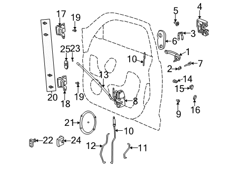 2001 Chrysler PT Cruiser Front Door - Lock & Hardware Front Door Latch Diagram for 5027960AI