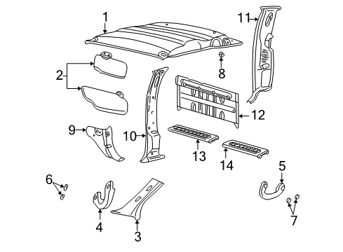 2002 Ford F-350 Super Duty Interior Trim - Cab Weatherstrip Pillar Trim Diagram for F81Z-2503599-AAD
