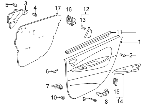 2001 Toyota Prius Rear Door Door Trim Panel Diagram for 67640-47040-K0