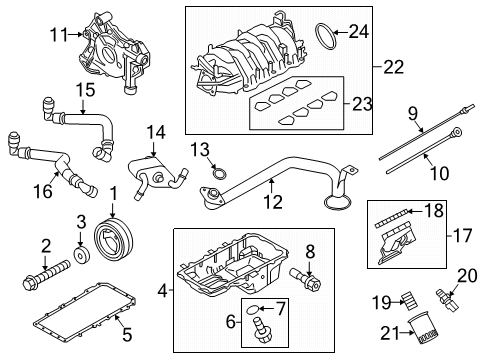 2018 Ford Mustang Engine Parts, Mounts, Cylinder Head & Valves, Camshaft & Timing, Variable Valve Timing, Oil Pan, Oil Pump, Balance Shafts, Crankshaft & Bearings, Pistons, Rings & Bearings Adapter Diagram for JR3Z-6881-A