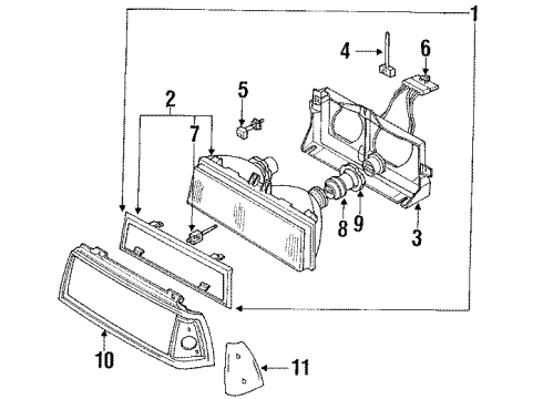 1991 Oldsmobile Delta 88 Headlamps Headlamp Assembly-Replaceable Bulb-Right Diagram for 16512536
