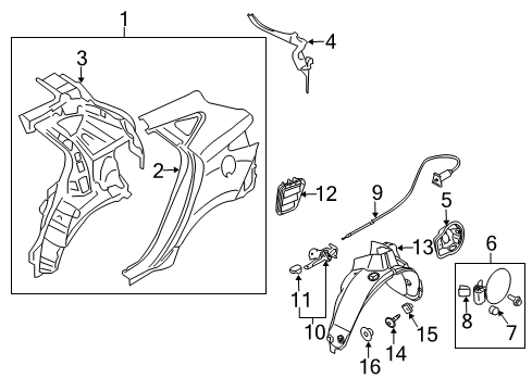 2012 Hyundai Tucson Quarter Panel & Components Rear Wheel Guard Assembly, Right Diagram for 86822-2S000