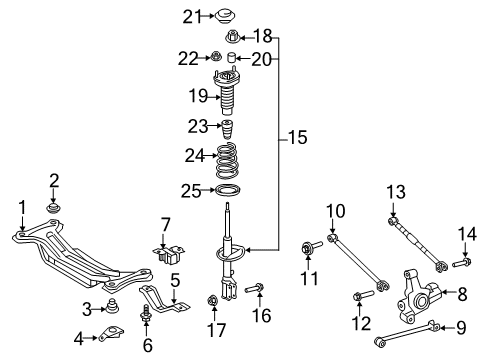 2013 Toyota Camry Rear Suspension Components, Stabilizer Bar Knuckle Diagram for 42305-06130