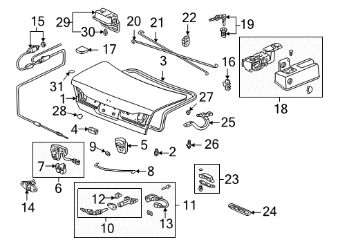 2000 Honda Accord Fuel Door Stopper, Trunk Lid Diagram for 74829-S84-A00
