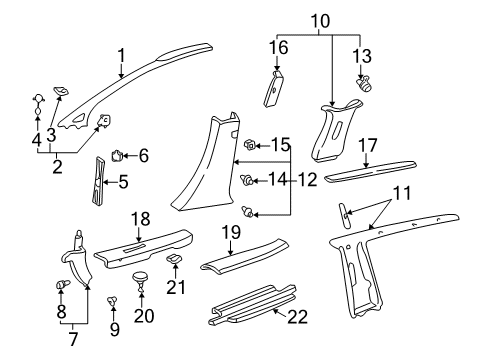 1999 Toyota Sienna Interior Trim - Pillars, Rocker & Floor Garnish, Front Pillar, RH Diagram for 62211-08020-B0