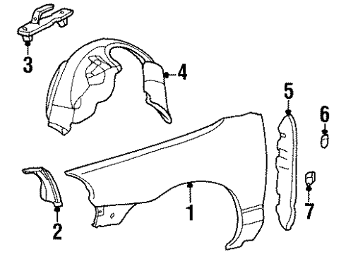 1999 Mercury Mystique Fender & Components Fender Liner Diagram for F8RZ-16103-AA