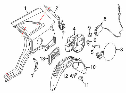 2018 Kia Sorento Quarter Panel & Components Housing Assembly-Fuel Filler Diagram for 69513C5000