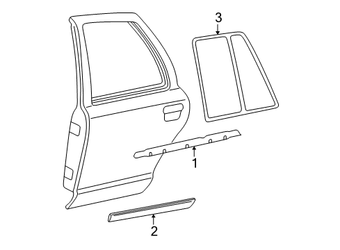 2009 Ford Crown Victoria Exterior Trim - Rear Door Body Side Molding Diagram for 9W7Z-5425556-AAPTM