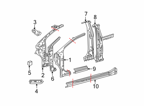 2008 Toyota Yaris Hinge Pillar, Lock Pillar, Rocker Inner Pillar Diagram for 61024-52120