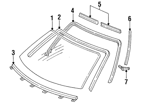 1993 Ford Probe Windshield Glass, Reveal Moldings Glass Panel Weatherstrip Diagram for F7CZ-5403110-AA