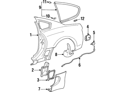 1996 Toyota Supra Quarter Panel & Components, Glass, Exterior Trim Quarter Glass Retainer Diagram for 62786-14020