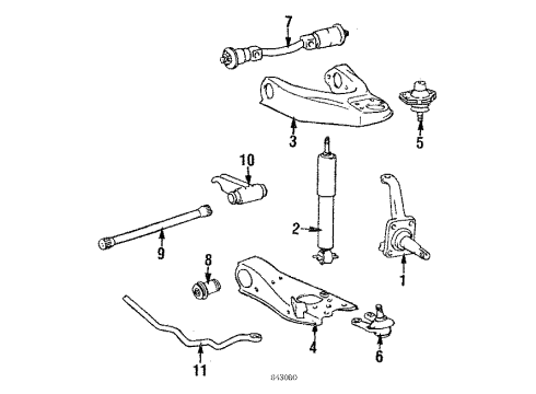 1989 Toyota Van Front Suspension Components, Lower Control Arm, Upper Control Arm, Stabilizer Bar Shock Absorber Diagram for 48500-29606