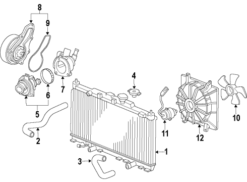 2016 Honda CR-V Cooling System, Radiator, Water Pump, Cooling Fan Shroud Complete Diagram for 19015-5LA-A01