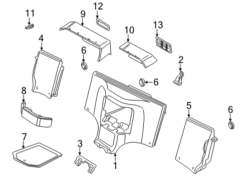 2001 BMW Z3 Rear Console Panel Partition Trunk Right Diagram for 51468400130