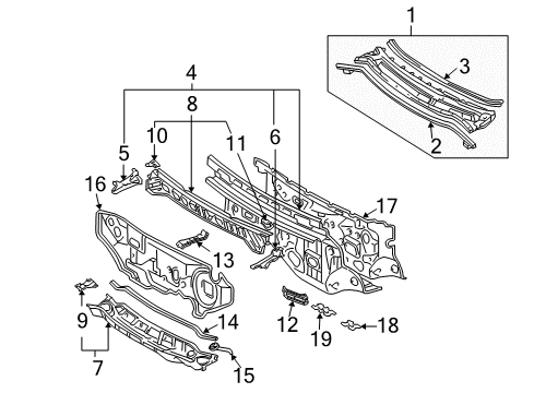 2008 Toyota Sienna Cowl Bracket Diagram for 55749-08010