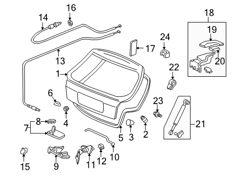 1997 Honda Civic Lift Gate Cylinder, Trunk Diagram for 74861-S00-A01