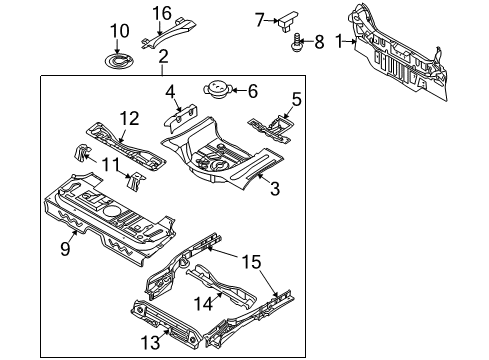 2010 Pontiac G3 Rear Body Panel, Floor & Rails Floor Pan Assembly Diagram for 96813453