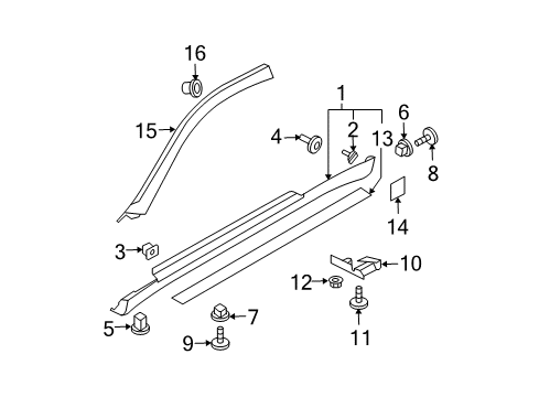 2004 Infiniti G35 Exterior Trim - Pillars, Rocker & Floor Grommet Diagram for 76848-2W600