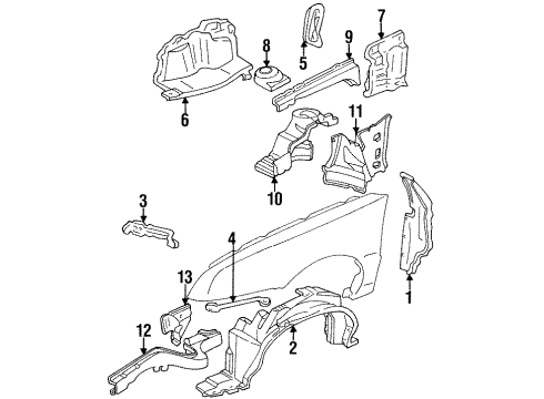 1988 Chevrolet Beretta Structural Components & Rails Engine Splash Shield Diagram for 10116142