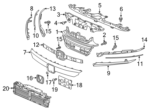 2020 Honda Accord Grille & Components Grille, Front Bumper (Upper) Diagram for 71112-TVA-A00