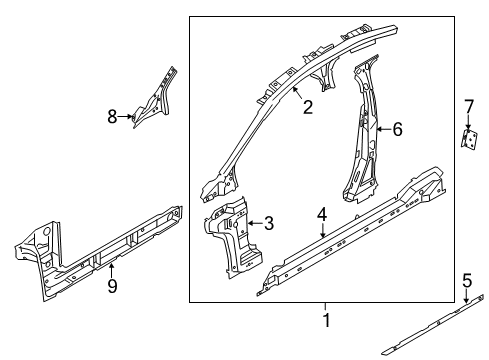 2019 Ford SSV Plug-In Hybrid Center Pillar & Rocker Inner Aperture Panel Diagram for HS7Z-5424301-B