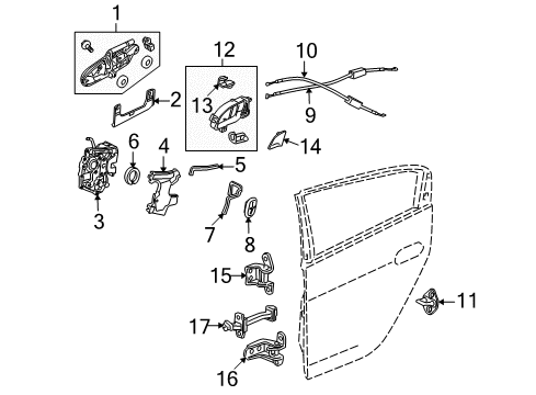 2011 Honda Insight Rear Door Cable, Rear Inside Handle Diagram for 72631-TM8-A01