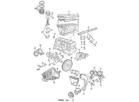 1997 Mercury Mystique Engine Parts, Mounts, Cylinder Head & Valves, Camshaft & Timing, Oil Pan, Oil Pump, Crankshaft & Bearings, Pistons, Rings & Bearings Idler Pulley Diagram for F5RZ-6M250-B