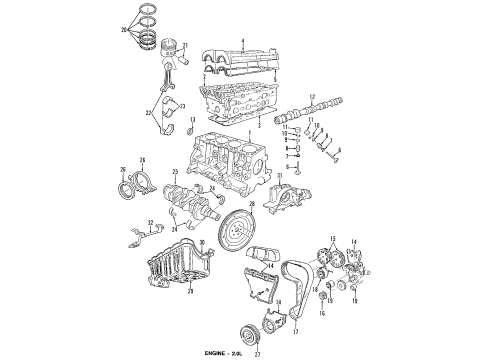 1997 Mercury Mystique Engine Parts, Mounts, Cylinder Head & Valves, Camshaft & Timing, Oil Pan, Oil Pump, Crankshaft & Bearings, Pistons, Rings & Bearings Outer Timing Cover Diagram for F5RZ6019B