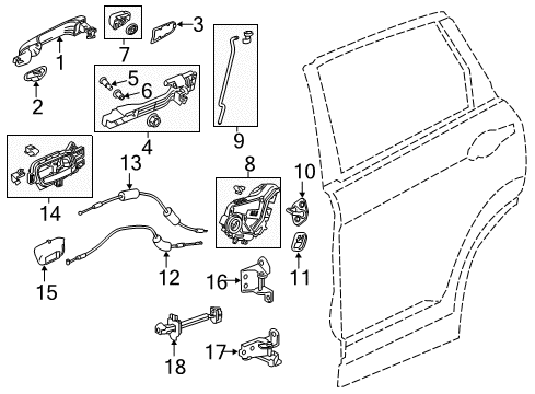 2012 Honda CR-V Rear Door Rod Set L RR Door Diagram for 72653-T0A-305