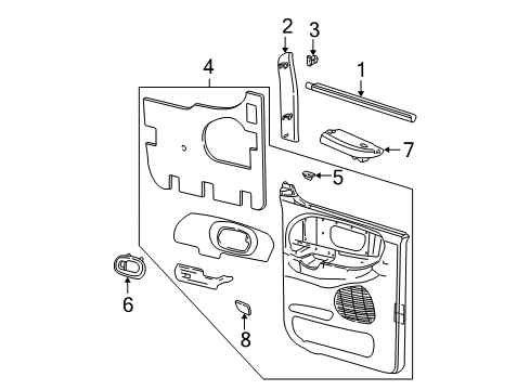 2002 Ford F-150 Interior Trim - Rear Door Door Trim Panel Diagram for YL3Z-1627407-AAC