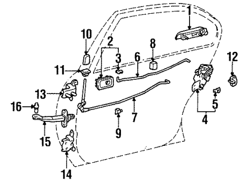 1995 Toyota Tercel Rear Door - Lock & Hardware Lock Rod Diagram for 69714-16050