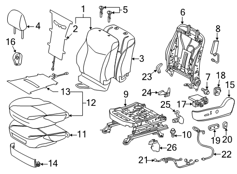 2015 Toyota Prius Plug-In Driver Seat Components Cushion Shield Diagram for 71537-47010-B0