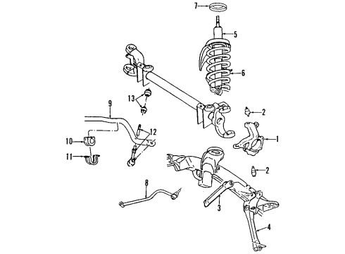 2001 Dodge Ram 1500 Front Suspension Components, Lower Control Arm, Upper Control Arm, Stabilizer Bar Wheel Hub Diagram for 52009863AA