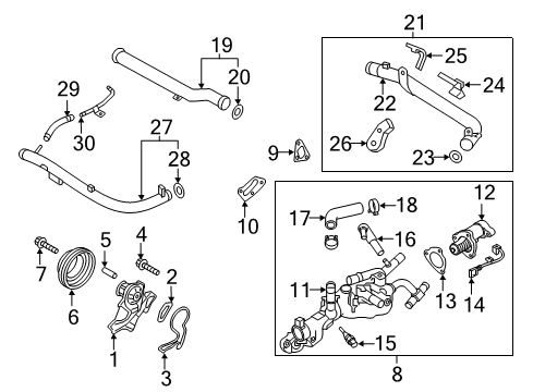 2019 Genesis G80 Powertrain Control Thermostat Assembly Diagram for 25500-3L100