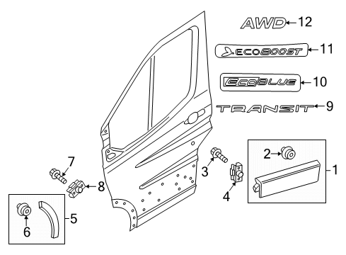 2021 Ford Transit-250 Exterior Trim - Front Door Side Molding Diagram for KK3Z-6120939-EA