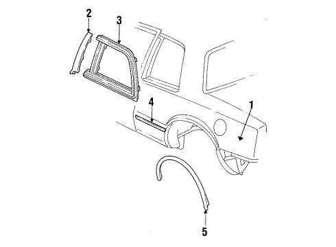 1991 Oldsmobile Toronado Quarter Panel & Components Molding Kit, Rear Quarter Center Front-LH (Bright Or Black) Diagram for 3636481