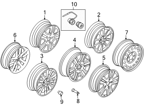 2008 Ford Edge Wheels Wheel, Alloy Diagram for 8T4Z-1007-J