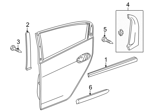 2011 Honda Insight Exterior Trim - Rear Door Garnish, R. RR. Door Sash Diagram for 72930-TM8-A01