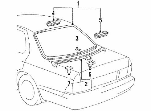 2000 Lexus LS400 Back Glass - Reveal Moldings Clip, Back Window Outside Moulding, No.1 Diagram for 75496-50060