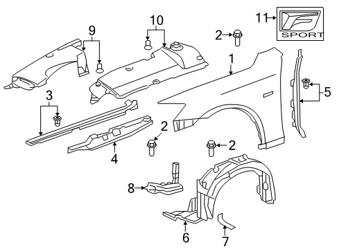 2014 Lexus IS350 Fender & Components, Exterior Trim Liner, Front Fender, RH Diagram for 53805-53050