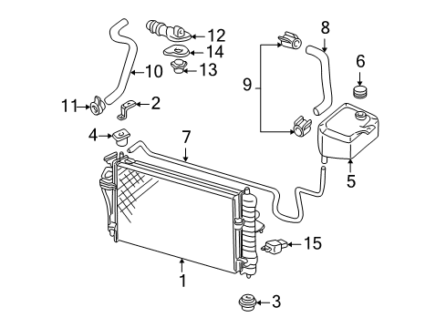 1999 Buick Park Avenue Radiator & Components Manguera Assembly Rad Outlet Diagram for 25625599