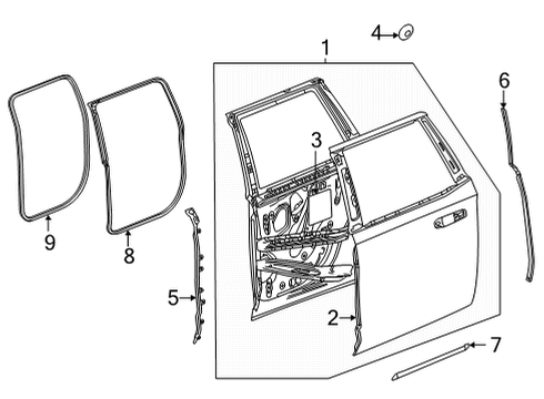 2021 Cadillac Escalade ESV Door & Components Rear Weatherstrip Diagram for 84861477