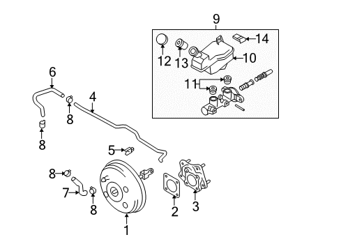 2012 Nissan Versa Hydraulic System Hose Vacuum Tank Diagram for 47471-ZW80A