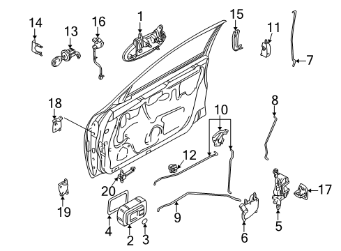 2000 Nissan Altima Front Door Front Door Outside Handle Assembly, Left Diagram for 80607-9E002