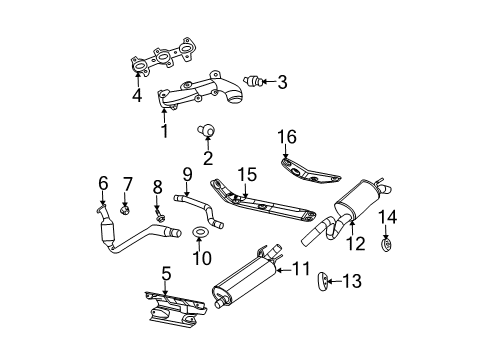 2008 Dodge Durango Exhaust Components, Exhaust Manifold Exhaust Muffler And Tailpipe Diagram for 52855326AG