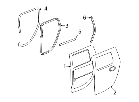 2007 Hummer H2 Rear Door Weatherstrip On Body Diagram for 15131021